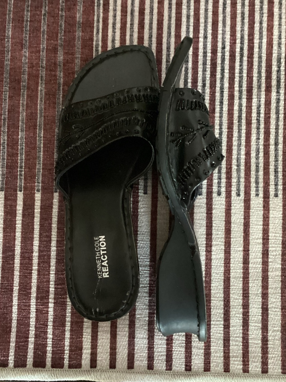 Kenneth Cole Reaction Black Beaded Slide Mules